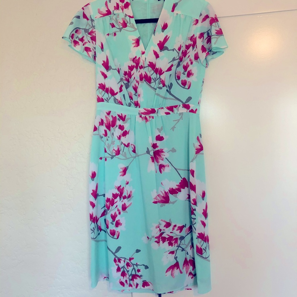Tahari Cherry Blossom & Turquoise Dress Size 4